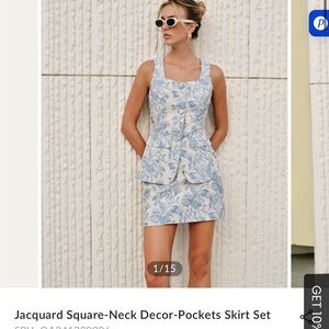 Commense Blue and White Floral Skirt Set